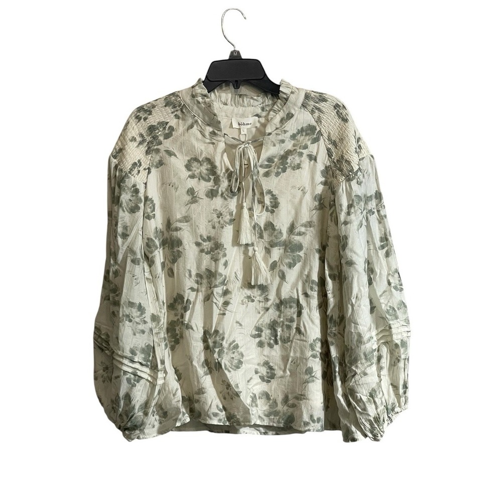 NWT Bohme Blouse Large Floral Long sleeve Tassel Romantic Cottagecore Whimsical